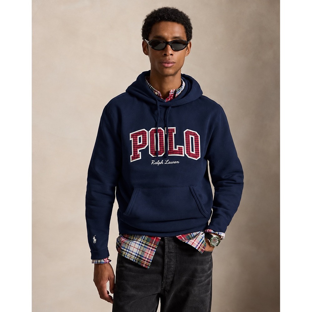 Polo Ralph Lauren RL Fleece Plaid Logo Hoodie Navy Men's Small